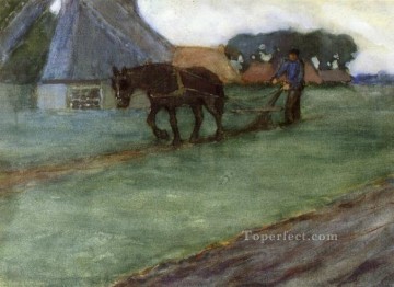 馬 Painting - 印象派の馬を耕す男フレデリック・カール・フリーセケ